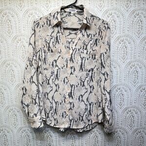 Express Portofino Shirt Women Small Tan Snakeskin Animal Print Button Up Blouse